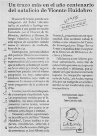 Un trazo más en el año centenario del natalicio de Vicente Huidobro Un trazo más en el año centenario del natalicio de Vicente Huidobro