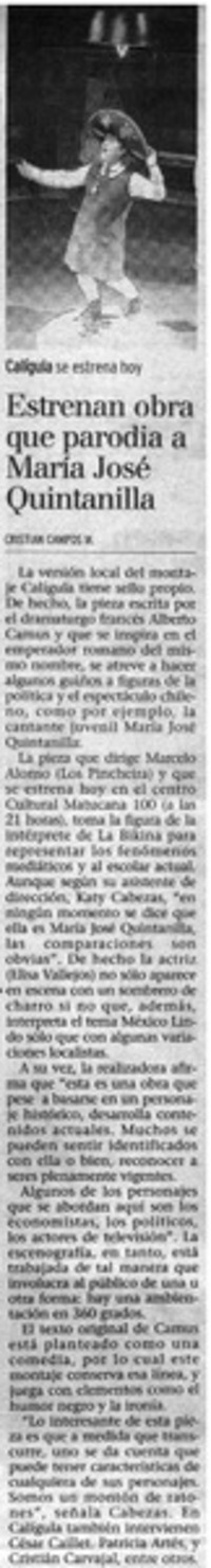 Estrenan obra que parodia a María José Quintanilla Estrenan obra que parodia a María José Quintanilla