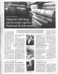 Diamela Eltit llega con la mejor opción al Nacional de Literatura Diamela Eltit llega con la mejor opción al Nacional de Literatura