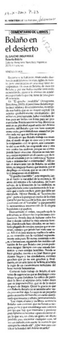 Bolaño en el desierto Bolaño en el desierto
