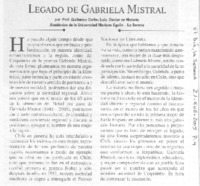 Legado de Gabriela Mistral Legado de Gabriela Mistral