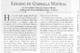 Legado de Gabriela Mistral Legado de Gabriela Mistral