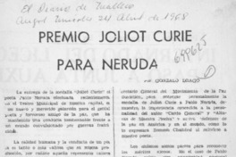 Premio Joliot Curie para Neruda Premio Joliot Curie para Neruda