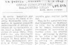 Obras completas de Baldomero Lillo Obras completas de Baldomero Lillo
