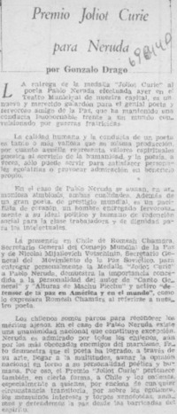 Premio Joliot Curie para Neruda Premio Joliot Curie para Neruda