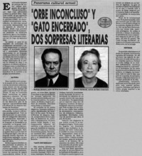 Orbe inconcluso" y "gato encerrado", dos sorpresas literarias Orbe inconcluso" y "gato encerrado", dos sorpresas literarias
