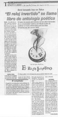"El reloj invertido" se llama libro de antología poética "El reloj invertido" se llama libro de antología poética