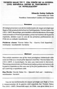 Vicente Salas Viu y una visión de la guerra civil española: Entre el testimonio y la novelización Vicente Salas Viu y una visión de la guerra civil española: Entre el testimonio y la novelización