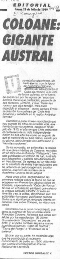 Coloane, gigante Austral Coloane, gigante Austral