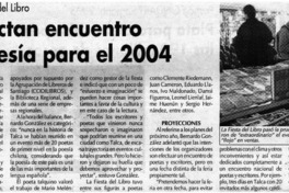 Proyectan encuentro de poesía para el 2004 Proyectan encuentro de poesía para el 2004