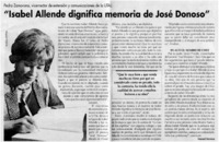 "Isabel Allende dignifica memoria de José Donoso" "Isabel Allende dignifica memoria de José Donoso"