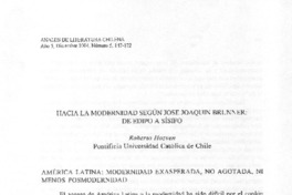 Hacia la modernidad según José Joaquín Brunner Hacia la modernidad según José Joaquín Brunner