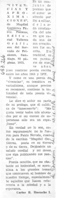 "Vivencias y aproximaciones" "Vivencias y aproximaciones"