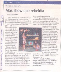 Críticateatro : "Notas de cocina" : más show que rebeldía Críticateatro : "Notas de cocina" : más show que rebeldía