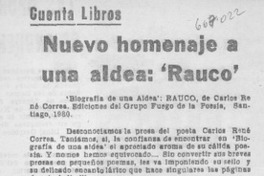 Nuevo homenaje a una aldea: "Rauco" Nuevo homenaje a una aldea: "Rauco"
