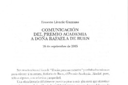 Comunicación del Premio Academia a doña Rafaela del Buen Comunicación del Premio Academia a doña Rafaela del Buen