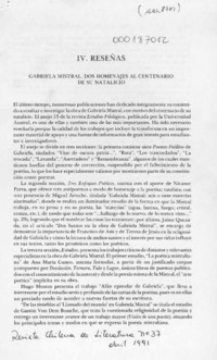 Gabriela Mistral, dos homenajes al centenario de su natalicio Gabriela Mistral, dos homenajes al centenario de su natalicio