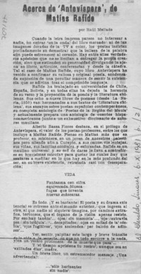 Acerca de "Antevíspera", de Matías Rafide Acerca de "Antevíspera", de Matías Rafide