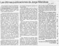 Las últimas publicaciones de Jorge Mendoza Las últimas publicaciones de Jorge Mendoza