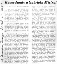 Recordando a Gabriela Mistral Recordando a Gabriela Mistral