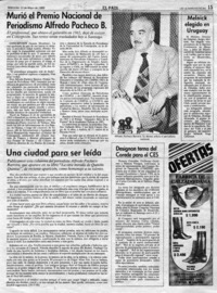 Murió el Premio Nacional de Periodismo Alfredo Pacheco B. Murió el Premio Nacional de Periodismo Alfredo Pacheco B.