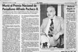 Murió el Premio Nacional de Periodismo Alfredo Pacheco B. Murió el Premio Nacional de Periodismo Alfredo Pacheco B.