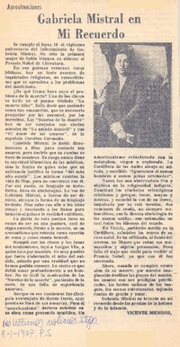 Gabriela Mistral en mi recuerdo Gabriela Mistral en mi recuerdo
