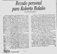 Recado personal para Roberto Bolaño Recado personal para Roberto Bolaño