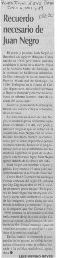 Recuerdo necesario de Juan Negro Recuerdo necesario de Juan Negro