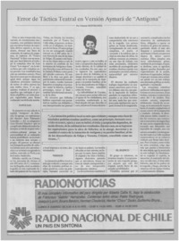 Error de táctica teatral en versión Aymará de "Antígona" Error de táctica teatral en versión Aymará de "Antígona"