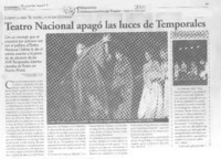 Teatro Nacional apagó las luces de Temporales Teatro Nacional apagó las luces de Temporales