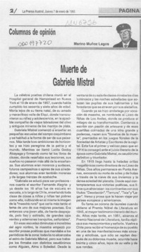 Muerte de Gabriela Mistral Muerte de Gabriela Mistral