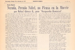 Neruda, Premio Nobel no piensa en la muerte (entrevista) Neruda, Premio Nobel no piensa en la muerte (entrevista)