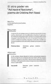 El otro poder en "Así nace el fascismo", poemas de Cristina Peri Rossi El otro poder en "Así nace el fascismo", poemas de Cristina Peri Rossi