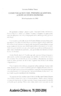 Comunicación del Premio Academia a don Gustavo Donoso Comunicación del Premio Academia a don Gustavo Donoso
