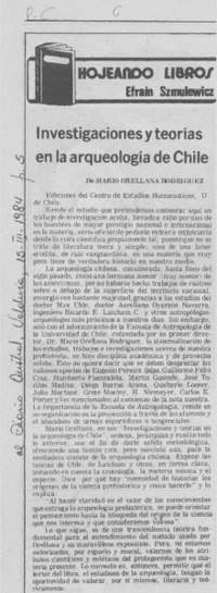"Investigaciones y teorías en la arqueología de Chile" de Mario Orellana Rodríguez "Investigaciones y teorías en la arqueología de Chile" de Mario Orellana Rodríguez
