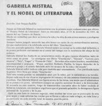 Gabriela Mistral y el Nobel de literatura Gabriela Mistral y el Nobel de literatura