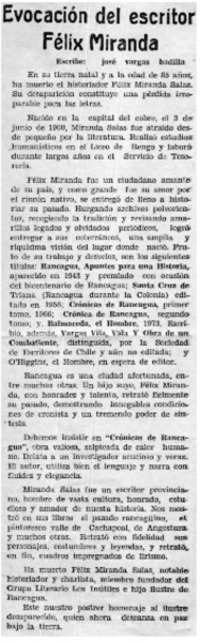 Evocación del escritor Félix Miranda Evocación del escritor Félix Miranda