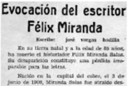 Evocación del escritor Félix Miranda Evocación del escritor Félix Miranda
