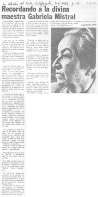 Recordando a la divina maestra Gabriela Mistral Recordando a la divina maestra Gabriela Mistral