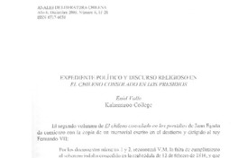 Expediente político y discurso religioso en El chileno consolado en los presidios Expediente político y discurso religioso en El chileno consolado en los presidios