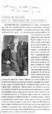 Varas se queda con el Nacional de Literatura Varas se queda con el Nacional de Literatura