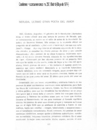 Neruda, último gran poeta del amor Neruda, último gran poeta del amor