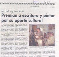 Premian a escritora y pintor por su aporte cultural Premian a escritora y pintor por su aporte cultural