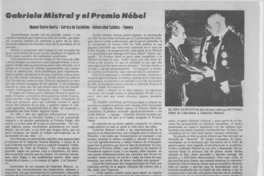 Gabriela Mistral y el Premio Nobel Gabriela Mistral y el Premio Nobel