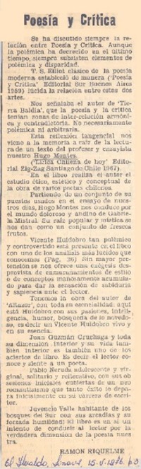 Poesía y crítica Poesía y crítica