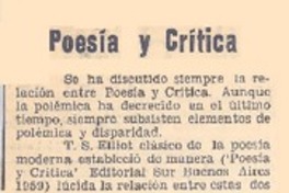 Poesía y crítica Poesía y crítica