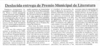 Deslucida entrega de Premio Municipal de Literatura Deslucida entrega de Premio Municipal de Literatura