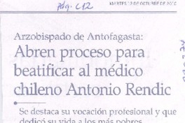 Abren proceso para beatificar al médico chileno Antonio Rendic Abren proceso para beatificar al médico chileno Antonio Rendic