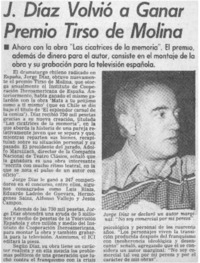 J. Díaz volvió a ganar Premio Tirso de Molina. J. Díaz volvió a ganar Premio Tirso de Molina.